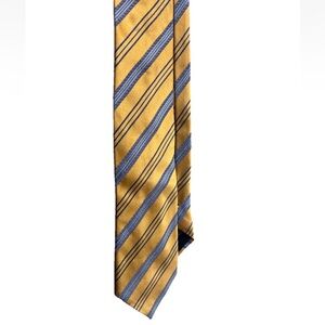 CANALI Mens 100% Silk Necktie ITALY Luxury Yellow Striped Tie